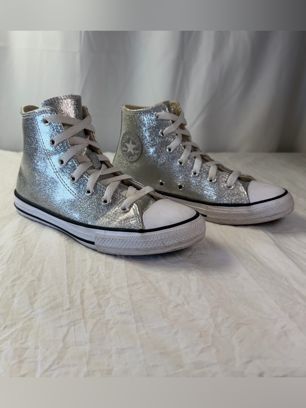 Converse Silver Glitter Coated Kids sz3 High-Top Chuck All Star Sneakers